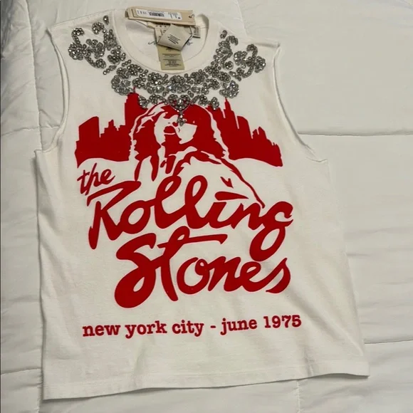 Alice + Olivia White Graphic Tank Top The Rolling Stones brand new with tags - Picture 14 of 15